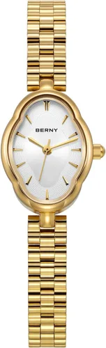Miniatura 8 de BERNY Relojes dorados para mujer, delicado reloj de cuarzo para mujer, estilo vintage, cobre, con forma de espejo, movimiento de cuarzo japonés