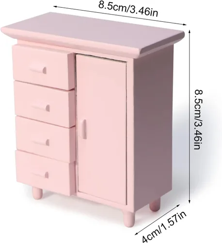 Miniatura 5 de Mesitas de noche de casa de muñecas, mesita de noche de madera en miniatura, mueble de mueble a escala 1:12, modelo de estante para mini aparador