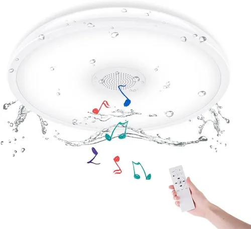 Miniatura 10 de Lámpara de techo impermeable mejorada con música LED con altavoz Bluetooth, certificado FCC UL1598, luz cambiante de color de 18 W con control