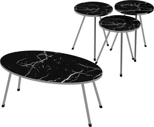 Miniatura 3 de Juego de mesa de sala de estar de 4 piezas, 1 mesa auxiliar y 3 mesas anidables, montaje sin herramientas