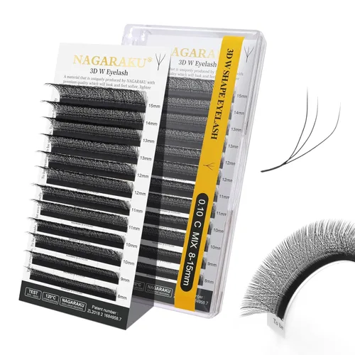 Miniatura 89 de NAGARAKU Extensiones de pestañas Double Tips 4D W, suministros con puntas dobles, gruesas con rizado D de 0.07 mm, bandeja mixta 8-15 mm, 0.07-D