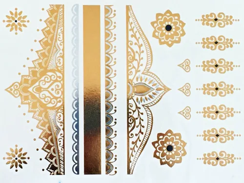 Miniatura 5 de 5 hojas de tatuajes metálicos de oro y plata flash de Modern Boho, enorme colección Colección Namaste