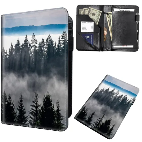 Miniatura 42 de Libreta de pedidos para camarera, cartera de cuero con bolsillo con cremallera oculta, soporte para bolígrafos, lindo organizador para camarera