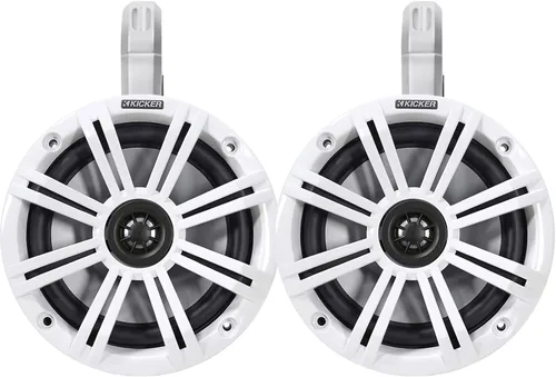Kicker - 1 par (2) de altavoces de audio coaxiales marinos coaxiales de 6.5 pulgadas de 2 vías y 195 vatios de potencia máxima con rejillas blancas,
