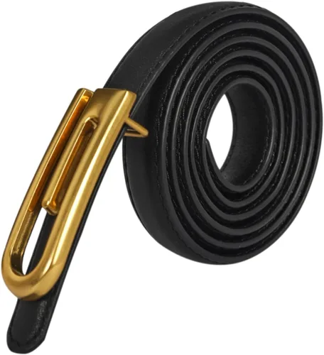 Miniatura 279 de Cinturón de cuero clásico con hebilla de metal para mujer con vestido de jeans