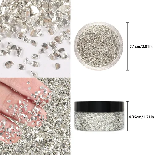 Miniatura 4 de Ceya 3.53 oz / 150 g Cuentas de vidrio triturado irregulares de cristal metálico plateado Cuentas de vidrio roto brillante de 2-4 mm Brillantina