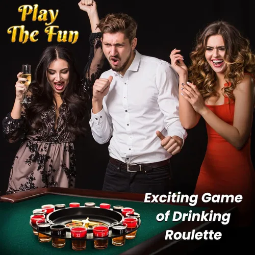 Miniatura 6 de Juego de Beber de Ruleta de Vidrio - Estilo Casino Con 2 Bolas y 16 Vasos