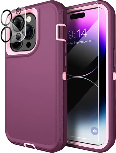 Miniatura 12 de MXX Funda resistente hecha para iPhone 14 con pantalla de vidrio templado, protector de lente de cámara de 3 capas, protección de cuerpo completo, a