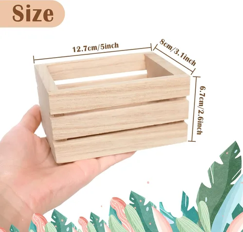 Miniatura 2 de Paquete de 4 mini cajas de madera rústica, cajas decorativas de madera sin terminar, caja de almacenamiento de madera para cocina, oficina