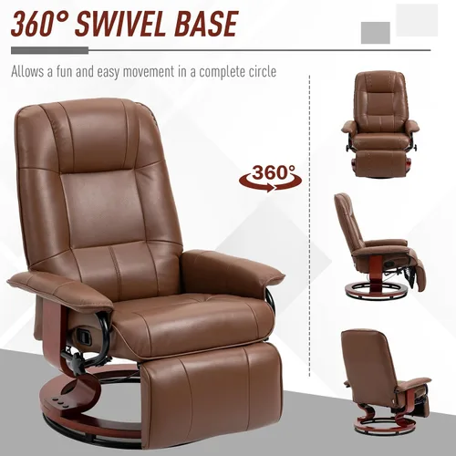 Miniatura 5 de HOMCOM Sillón reclinable manual de piel sintética, silla de salón ajustable con reposapiés, apoyabrazos y base de madera envuelta para sala de Marrón