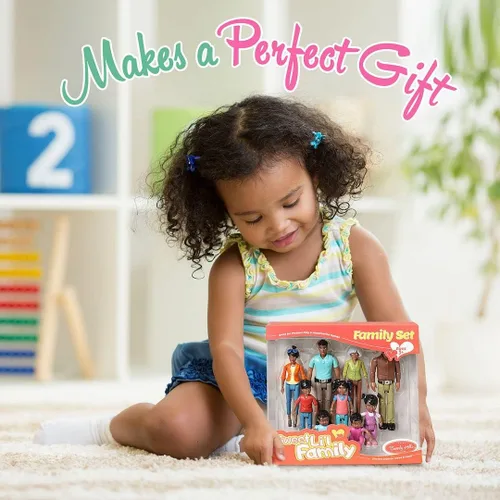Miniatura 3 de Beverly Hills Doll Collection Sweet Li'l Family African American Dollhouse People - Juego de 9 figuras de acción para abuelo, abuela, mamá, papá