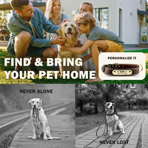 Miniatura 5 de Collar de perro personalizado – Collar de perro de cuero personalizado con placa de identificación grabable – Collar de identificación duradero