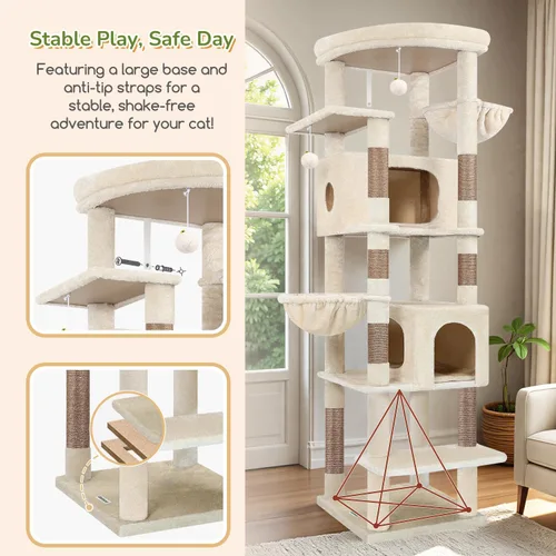 Miniatura 3 de Globlazer Árbol para gatos resistente, torre resistente de 74 pulgadas para gatos grandes y adultos, árbol grande para gatos con 7 postes rascadores