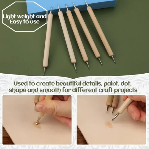 Miniatura 6 de Herramientas de estampado de cuero, kit de herramientas de tallado de cuero con bolígrafo de cuero, martillo de trabajo de cuero y papel de calco