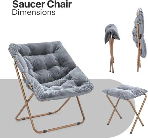 Miniatura 3 de Cómoda silla platillo para adultos, silla plegable de piel sintética suave con reposapiés, marco de metal, acogedora silla perezosa cuadrada de gran