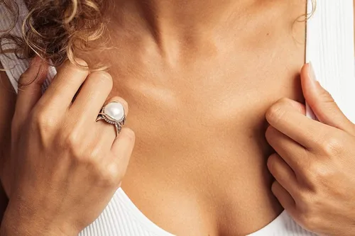 Miniatura 3 de Joolala Anillo individual de perlas blancas redondas cultivadas en agua dulce en plata de ley 925 para mujer, Plata Esterlina