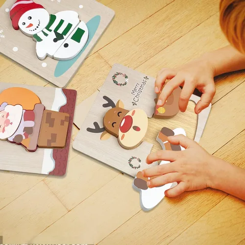 Miniatura 2 de Anditoy Paquete de 4 rompecabezas de madera de Navidad para niños pequeños, juguetes de Navidad, rellenos de calcetines de Navidad, regalos de fiesta