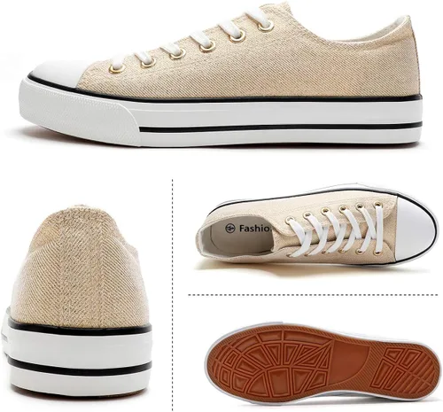 Miniatura 3 de Adokoo - Tenis informales de lona para mujer, caña baja, con cordones, cómodos, para caminar