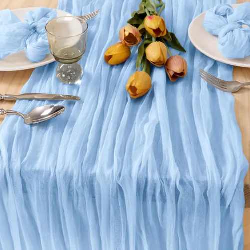 Miniatura 37 de MLMC Camino de mesa azul claro, camino de mesa de estopilla color bebé azul, 10 pies, decoración para baby shower, rústico, gasa, estopilla, centro