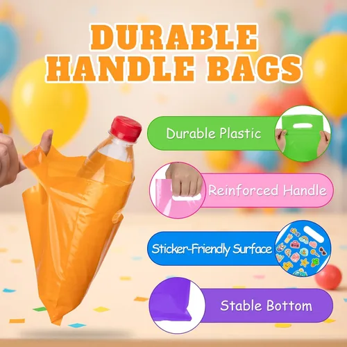 Miniatura 4 de ANZNKU 100 bolsas de regalo pequeñas multicolor con asa para dulces, muestras de bocadillos, manualidades, bolsa de regalo de plástico a granel