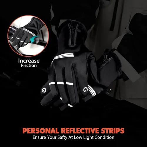 Miniatura 4 de Hikenture. Guantes de ciclismo de invierno, para hombres y mujeres. Guantes térmicos para bicicleta con dedos completos, para pantallas táctiles