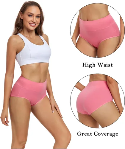Miniatura 2 de wirarpa - Ropa interior de algodón para mujer, cintura alta y cobertura completa, paquete de 4unidades (tallas regular y extragrande)