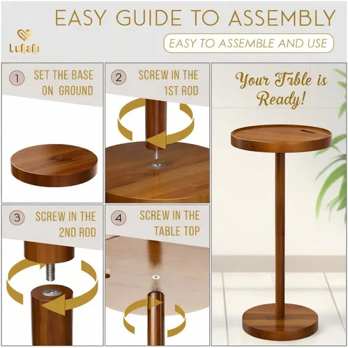 Miniatura 8 de Mesa de bebidas para espacios pequeños, mesa auxiliar de pedestal de 24 pulgadas de alto con base estable, soporte para teléfono y 2 posavasos, mesa