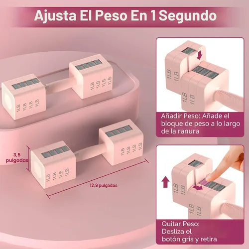 Miniatura 4 de Hezeyferg Juego de mancuernas ajustables de 22 libras, juegos de pesas de mano con 5 niveles de 3 libras, 5 libras, 7 libras, 9 libras, 11 libras