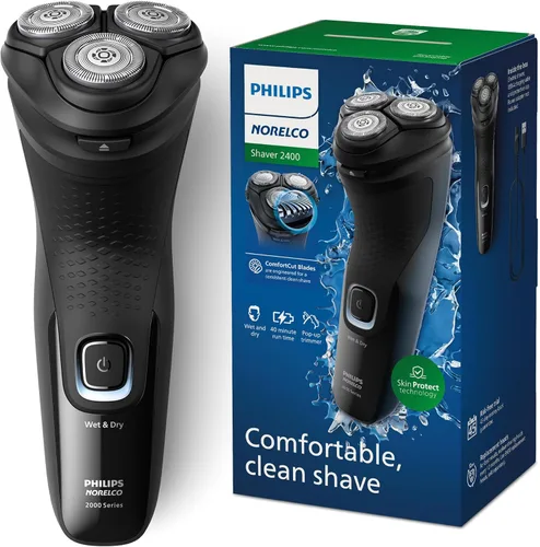 Philips Norelco Shaver 2400 Series, afeitadora eléctrica en seco y húmedo, recortadora emergente, tapa P, negro profundo, modelo X3001/90