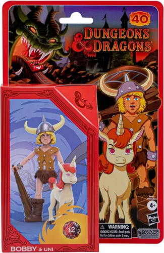 Dungeons & Dragons Cartoon Classics - Juego de 2 figuras de acción de Bobby & Uni de 6 pulgadas, dibujos animados de los años 80, incluye d12 del