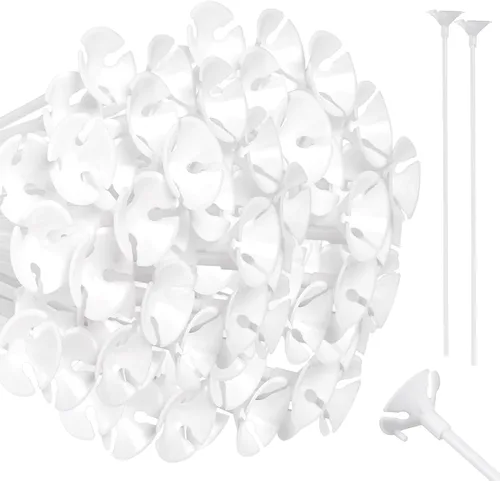 PP OPOUNT 320 piezas de varillas para globos, varillas de globos de plástico de 12.6 pulgadas, soportes para globos para aniversario, boda, Blanco