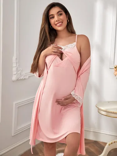 Miniatura 3 de Verdusa Conjunto de camisón y bata de maternidad para mujer, sin mangas, camisón de lactancia
