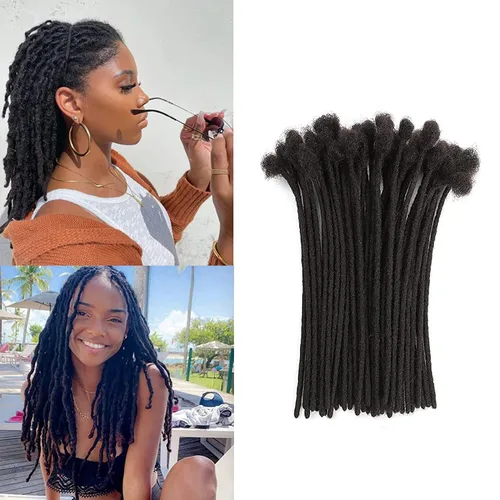 Miniatura 39 de Extensiones de cabello humano Loc de 0.2 cm de ancho, 4 pulgadas, 30 hebras, negro natural 100% completamente hechas a mano, extensiones