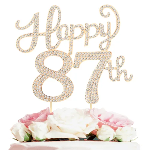 Miniatura 138 de LASKYER Decoración de feliz cumpleaños número 10, decoración de pastel de diamantes de imitación dorados de 10º cumpleaños – Letrero de metal