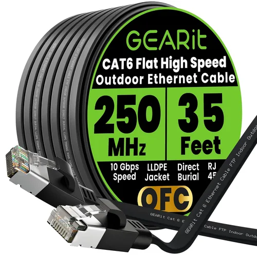 Miniatura 25 de GEARit Cable Ethernet plano Cat 6 para exteriores (15 pies, negro) Chaqueta LLDPE clasificada para entierro directo – Cat6 blindado FTP 10Gbps