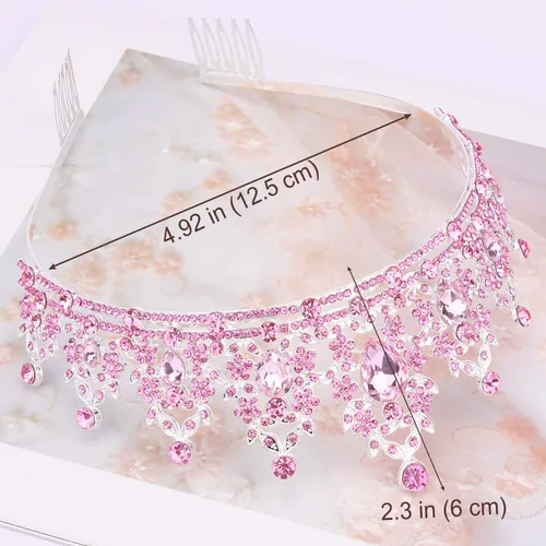 Miniatura 3 de Didder Tiaras de cristal rosa para mujer, corona de princesa con peine, tiaras de boda y coronas para mujeres, tiaras para niñas, fiesta de 03 Rosa