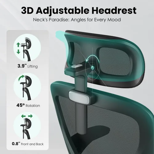 Miniatura 4 de Soohow Silla de oficina, ergonómica de malla de oficina con soporte de respaldo ajustable, cómoda silla giratoria de computadora con reposacabezas