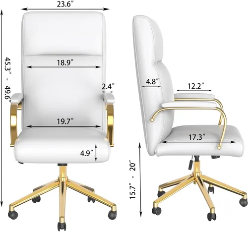 Miniatura 3 de MUZII Silla de oficina blanca con brazos, silla de oficina ejecutiva de respaldo alto grande y alta, silla de escritorio de oficina de piel