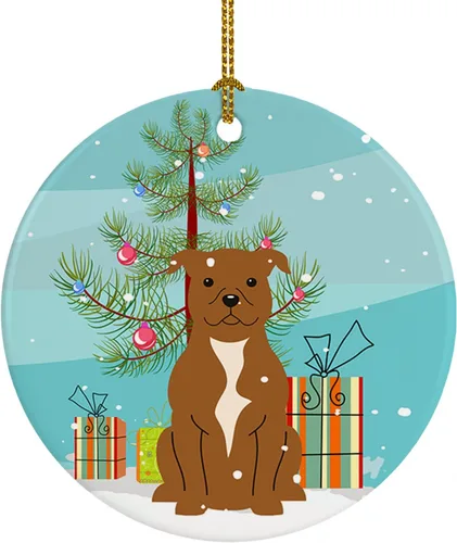 Miniatura 50 de Caroline's Treasures Adorno de cerámica para árbol de Navidad, Laika Spitz de Siberia Occidental, decoración colgante para árbol de Navidad
