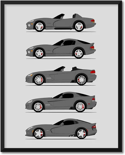 Miniatura 13 de Custom Car Posters Póster hecho a mano compatible con Dodge Viper Generations e impresión de Viper R/T GTS SRT10, color rojo con rayas blancas, 3.