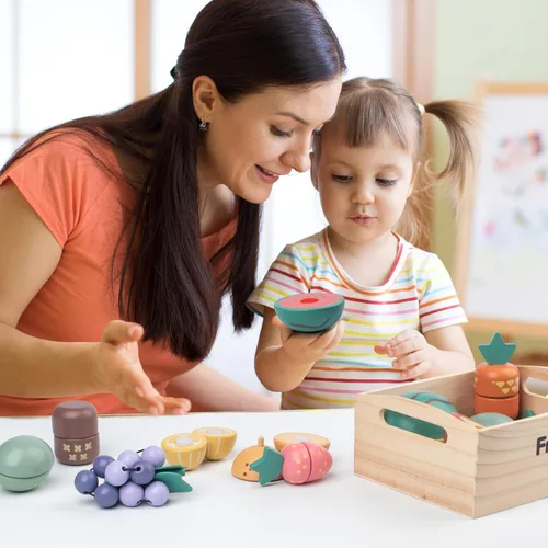 Miniatura 6 de Juego de 10 piezas de alimentos de madera de frutas para cocina de niños, juguetes de frutas de madera para cortar para niños pequeños y niños de 3