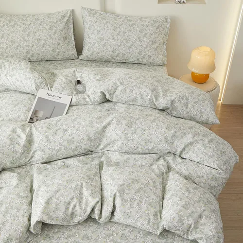 Miniatura 49 de Juego de funda de edredón blanca con estampado floral azul, juego de ropa de cama de algodón suave estilo bohemio, juego de ropa de cama estética
