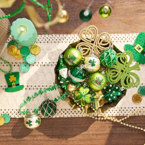 Miniatura 2 de Valery Madelyn Decoraciones del día de San Patricio, adorno de árbol de trébol, 30 piezas de esferas colgantes, decoración de gnomo para festival