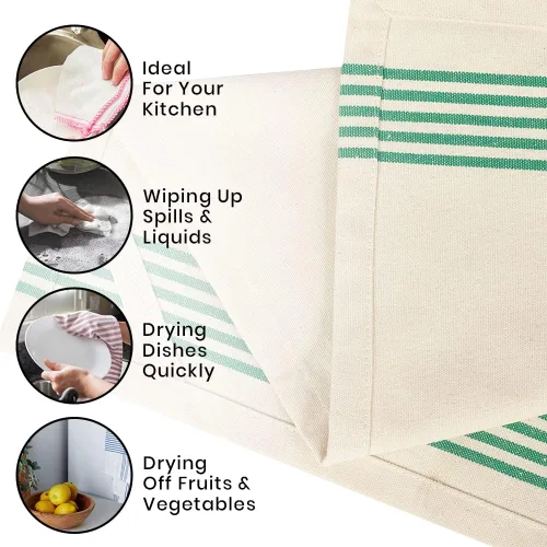 Miniatura 4 de Set de 6 trapos de cocina de algodón reciclado, ecológicos, suaves y absorbentes, se pueden usar lavar y secar platos, 18 x 28 pulgadas, verde #1