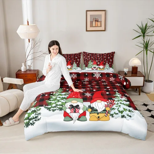 Miniatura 52 de Juego de edredón de Feliz Navidad para niños, tamaño twin, juego de ropa de cama de camión rojo árboles de pino copos de nieve, decoración