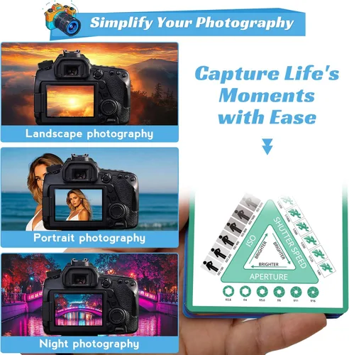 Miniatura 4 de OCQOTAT Hoja de trucos de fotografía para cámaras DSLR, accesorios para Canon Nikon Sony, tarjetas de referencia rápida, libro de fotógrafos