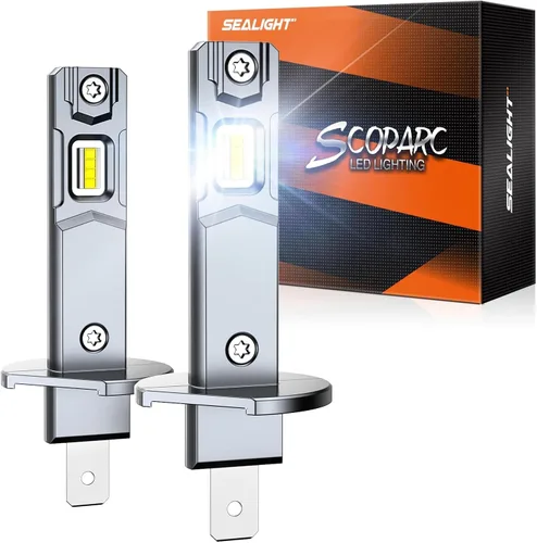 SEALIGHT Bombillas antiniebla H1, 70,000 lm súper brillo 1:1 tamaño mini, luces antiniebla blancas frías de 6500 K, 3 minutos de iluminación,