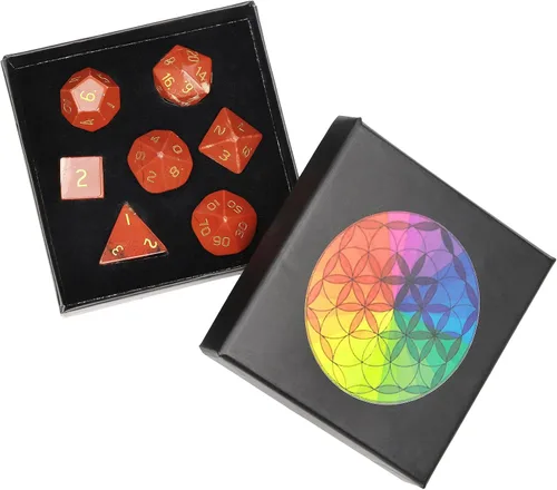 Miniatura 8 de Nupuyai Juego de dados poliédricos D&D de cristal de cuarzo rosa curativo con caja para Calabozos y Dragones, juego de 7 dados de mesa para RPG MTG