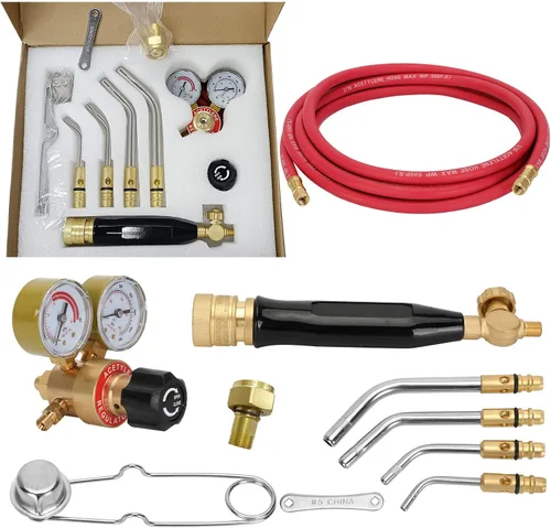 Kit profesional de antorcha de acetileno de aire, kit de gas combustible, 11 piezas, kit de antorcha turbo incluye regulador de acetileno CGA 200,