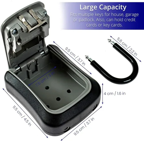 Miniatura 5 de Caja para llaves con código, caja de seguridad portátil con grillete, cerradura de combinación de 4 dígitos, caja de bloqueo de llave resistente a
